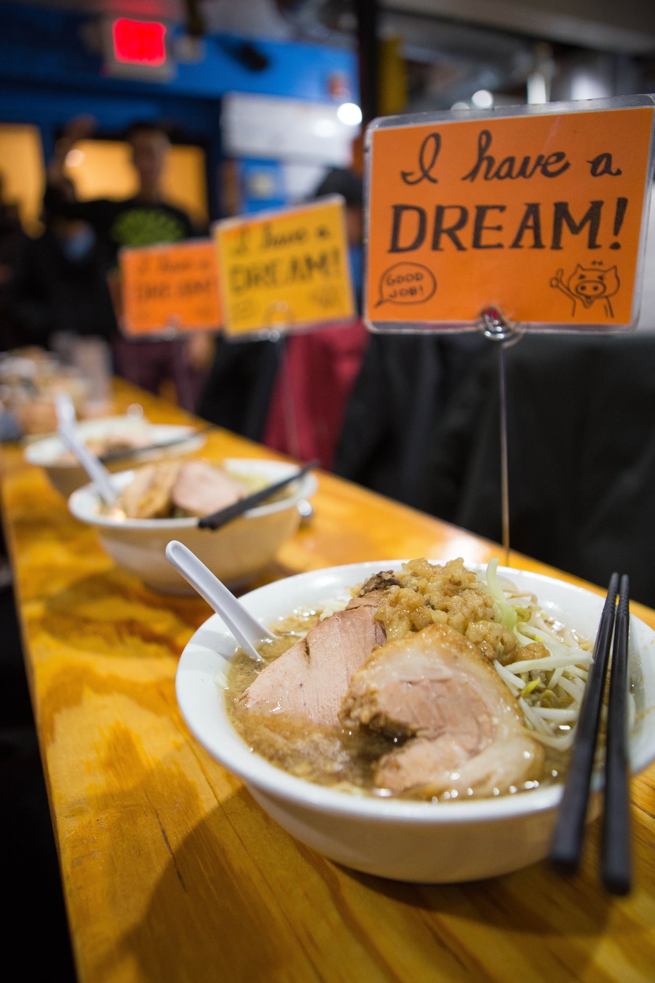 At Yume Wo Katare, a Japanese ramen restaurant in Porter Square, after customers finish their bowl of ramen, they stand up to share their short term and long term dreams.