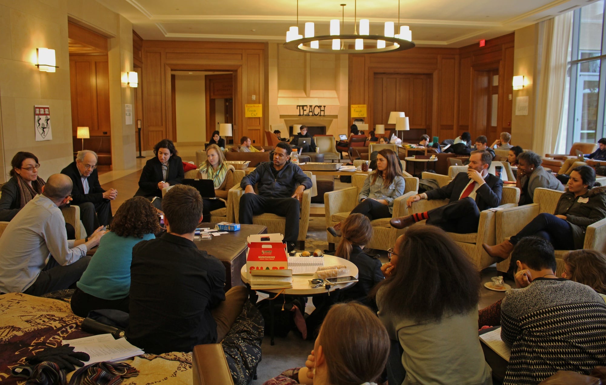Clinical professors held a workshop with students about contextualizing the law school curriculum on Tuesday afternoon in the Caspersen Student Center as part of “Reclaim Harvard Law.”