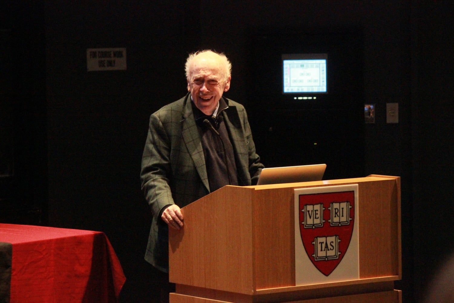 James Watson speaks at a 2016 event for undergraduates in Harvard's Science Center. The talk was organized by Organismic and Evolutionary Biology lecturer Andrew J. Berry.