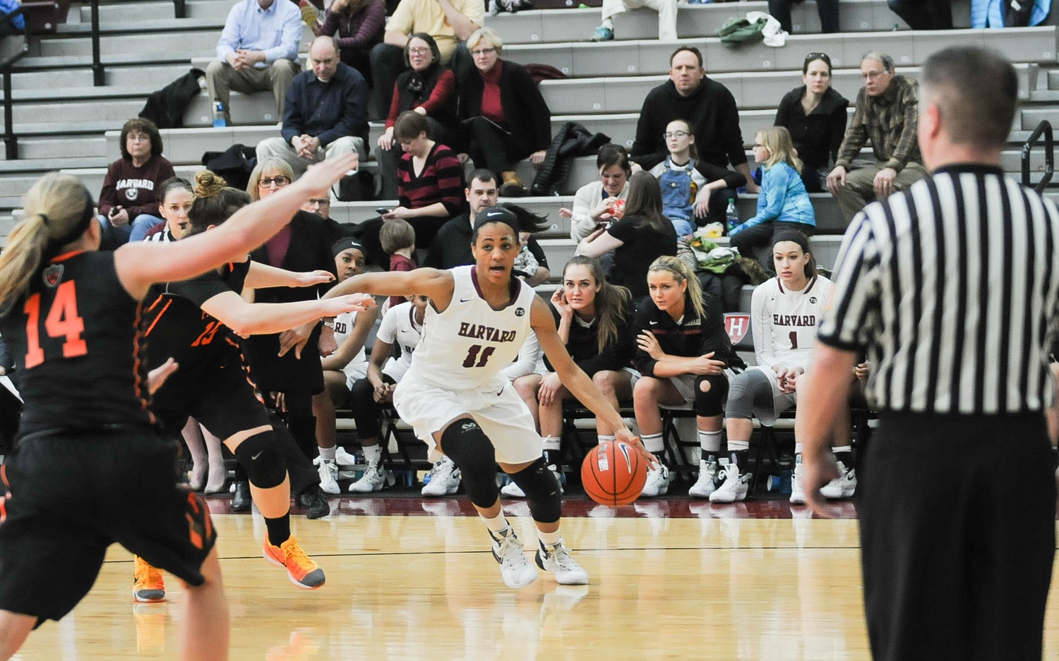Sophomore Kirby Porter powers past Princeton defenders on February 7, 2016, in the Crimson’s narrow loss to the Tigers. Despite a roller coaster season, the relatively young team can take its future into its own hands.