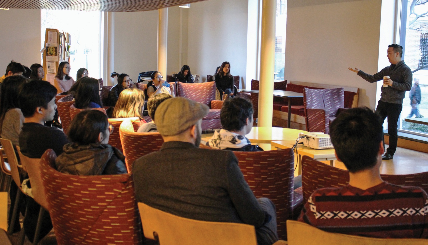 Professor Terry K. Park, a Visiting Lecturer of Asian American Studies at Wellesley College, talks about the importance of Asian and Pacific American Studies and its relevance to current political and social concerns on Friday afternoon in Ticknor Lounge.
