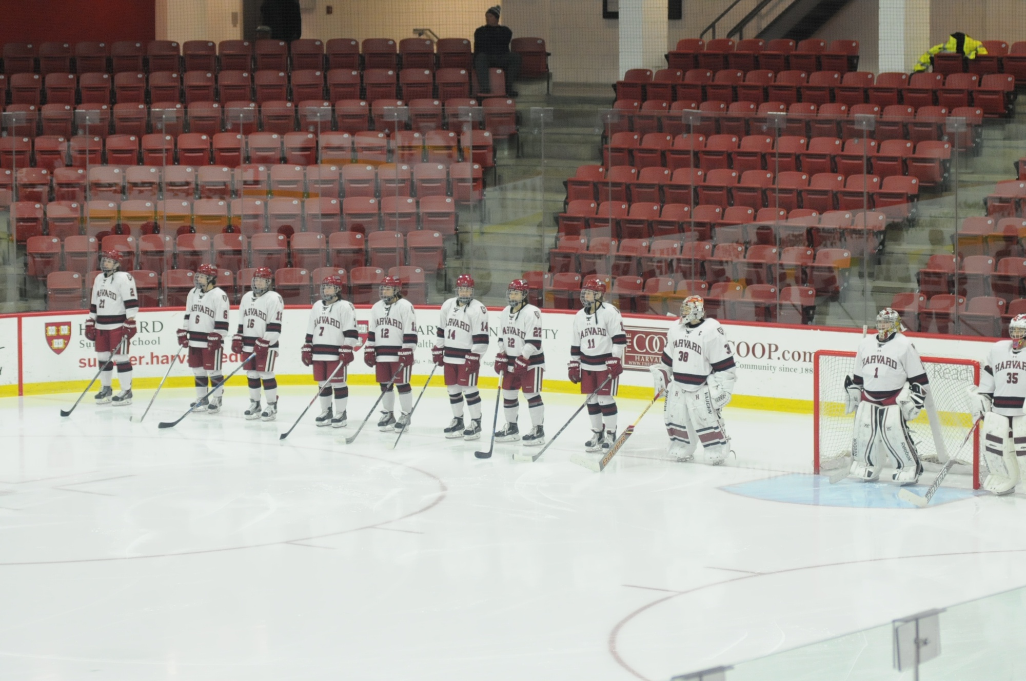The women's ice hockey team line up ahead of its 3-3 tie against Brown on February 5. 