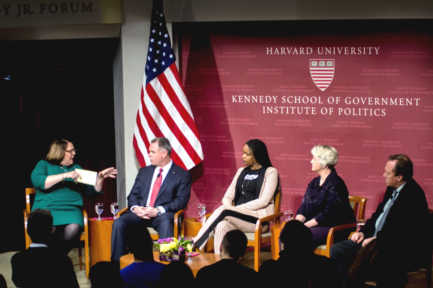 CNN’s former Chief Political Correspondent Candy Crowley moderates a panel on the faults of America’s current justice system at the JFK Jr. Forum Tuesday evening. The panel featured representatives from the police, media, policy, and activism.  
