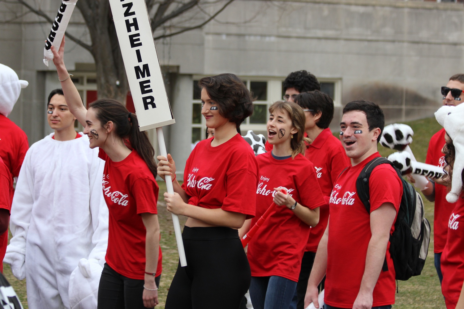 Residents of Pforzheimer House celebrate Housing Day on the Radcliffe Quadrangle before gathering with the rest of the houses Thursday morning.