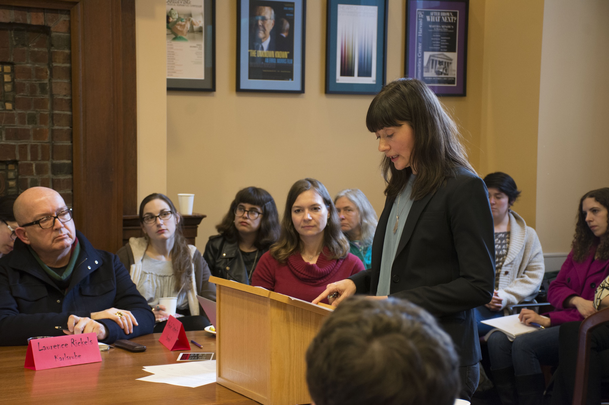 Bettina Stoetzer, assistant professor at MIT, lectures on German literature to the audience.  Last Friday, an interdisciplinary conference called "Vampire Vibes: The Dark Side of Modern Culture" was held on problematics of identity, deviance, and power in modern history, literature, and media. 