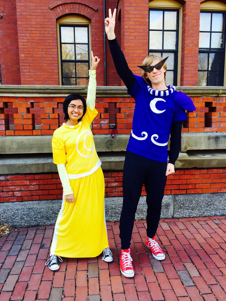 Sharanya Pulapura '19 and Davis M. Lazowski '19 pose as characters from the web comic "Homestuck" outside Matthews Hall after returning from their third day at the convention.