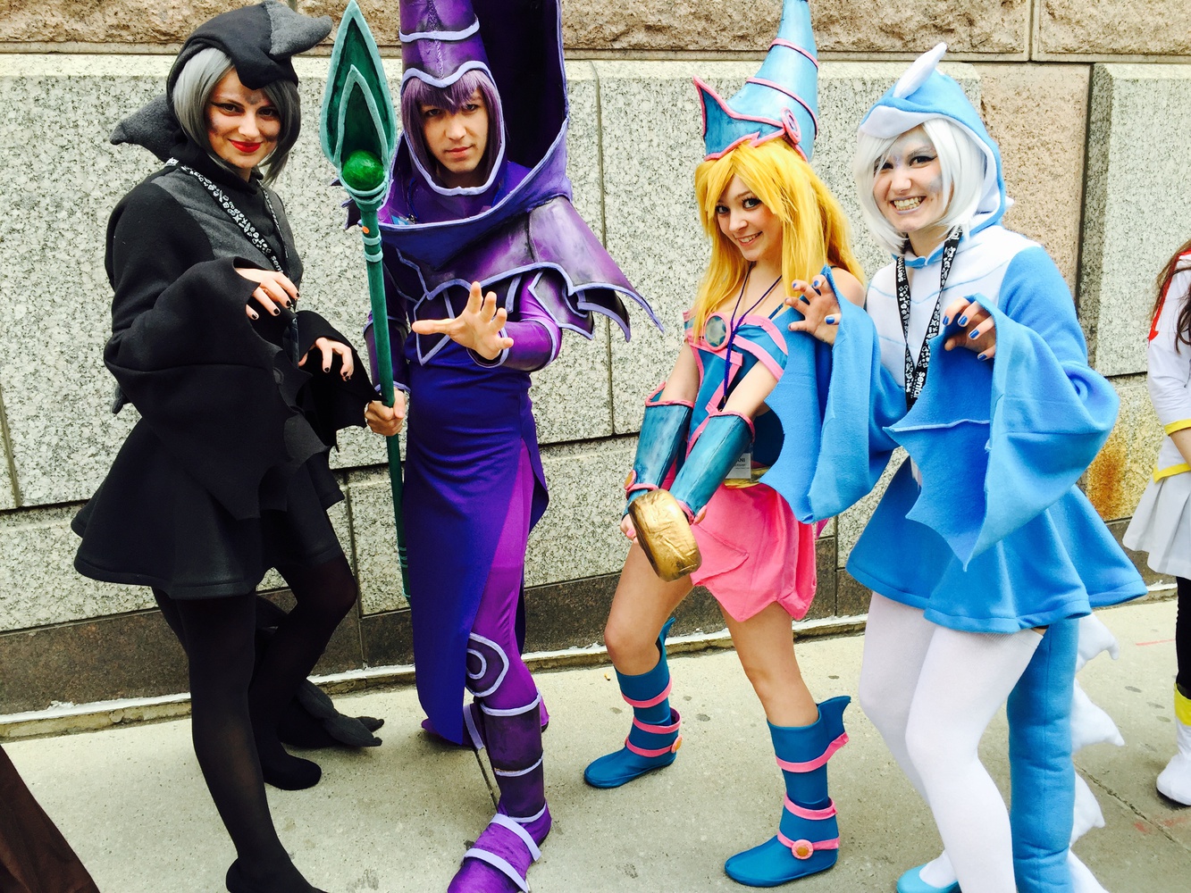 Hannah Cousins of Newburyport, M.A. and friends wait in the blocks-long line to get into the Anime Boston convention, dressed and posing as characters from "Yuh-Gi-Oh."