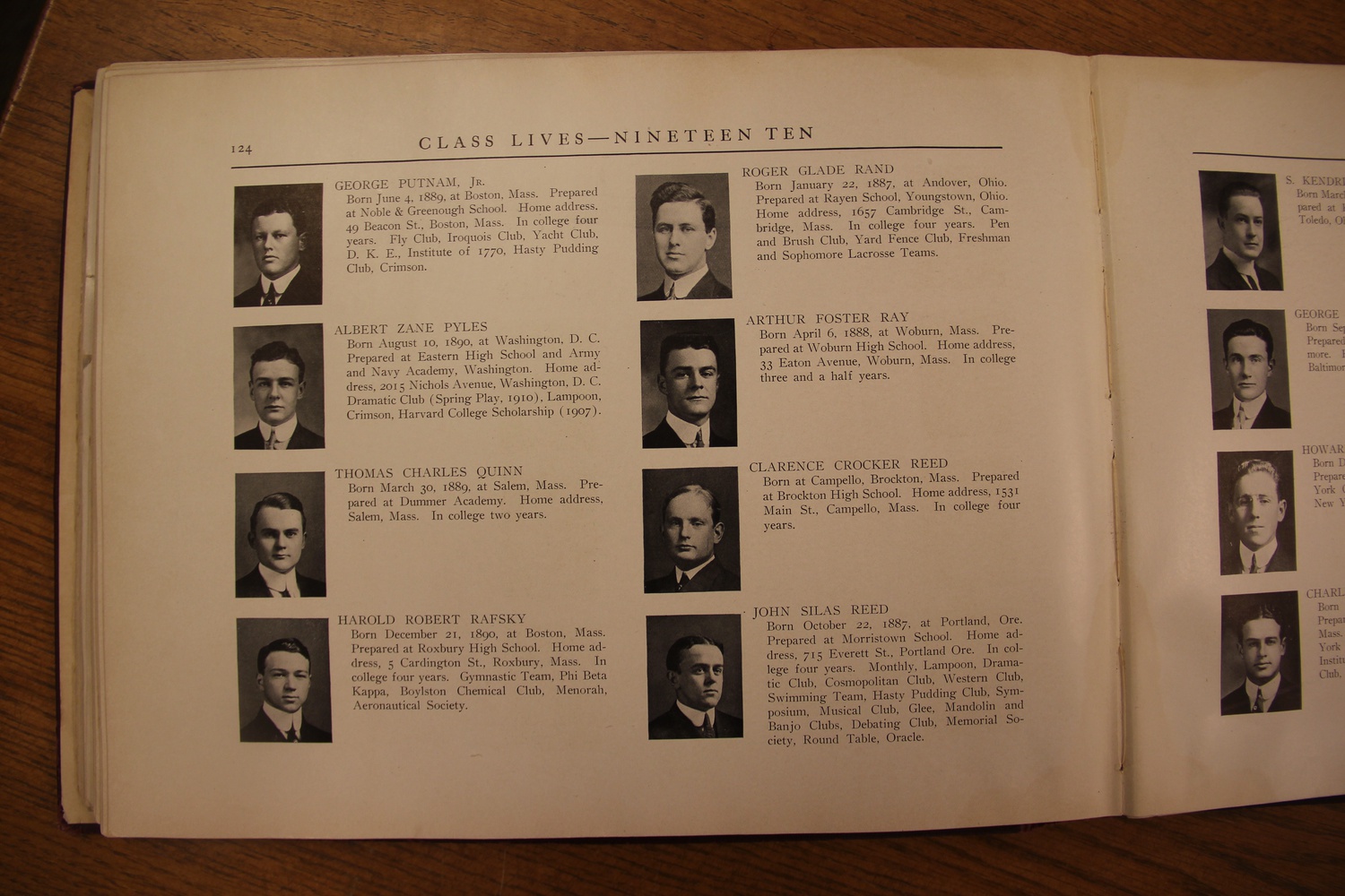 A page in Harvard College's 1910 "Class Album" (yearbook). 