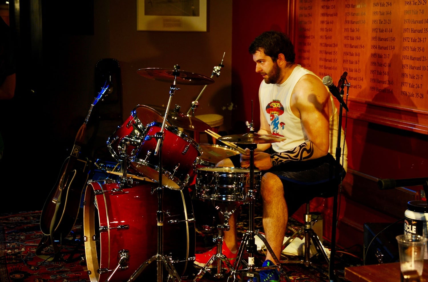 Cole Toner ‘16, the drummer of Protein Shake, competes in Battle for Yardfest on Friday evening.  Protein Shake and The Lighthouse Keepers were selected as the student bands to open for Yardfest on April 24. 