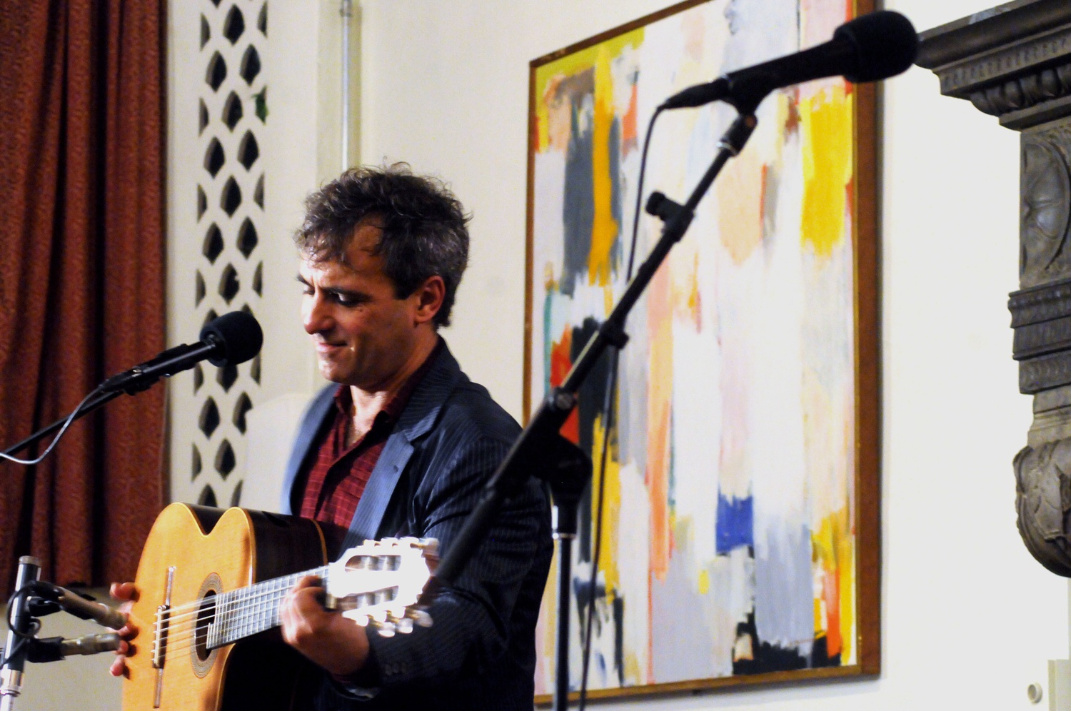 Argentinian troubadour and musician Brian Chambouleyron performs a concert in Adams House Monday night as part of the Arts Argentina: Creativity and Exile Festival sponsored by the Department of Romance Languages and Literatures. Chambouleyron performed songs in several languages including French, Italian, Spanish, and Portuguese.