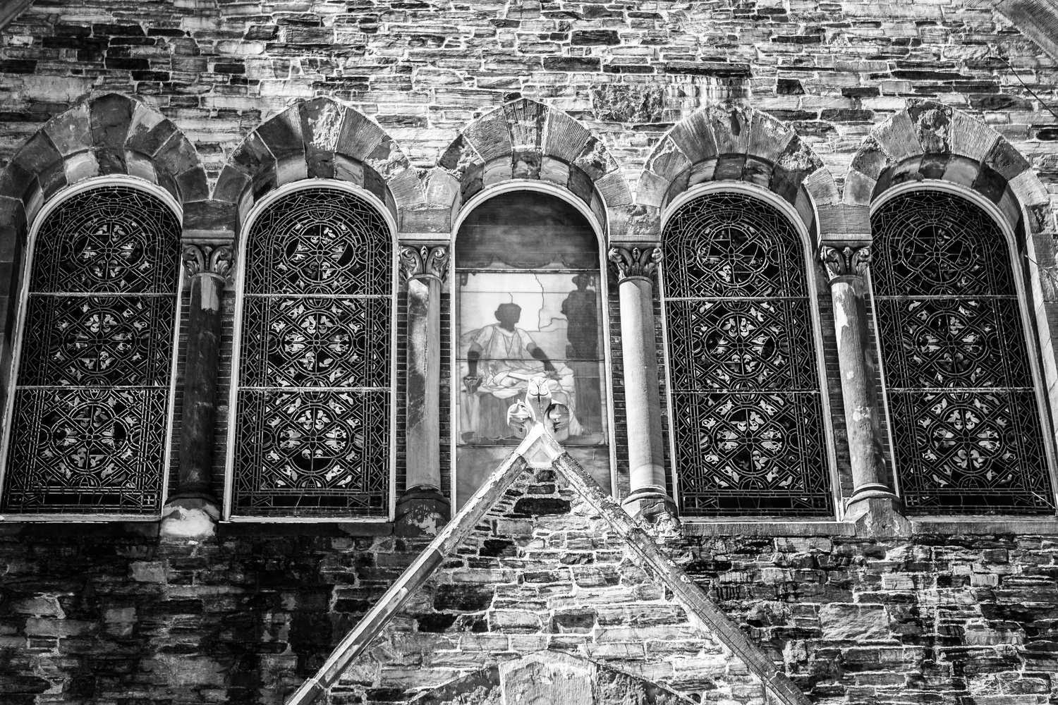 First Church in Cambridge on Garden St. boasts stained glass windows.
