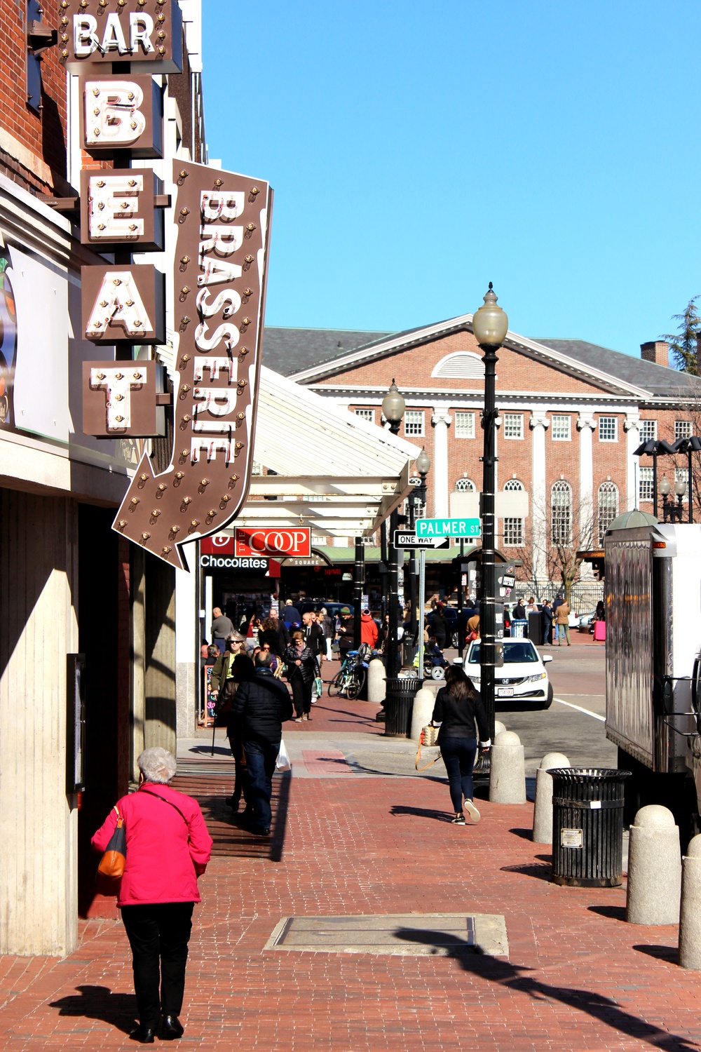 A sunny day in Harvard Square, pictured last April ahead of Harvard's visiting weekend for prospective freshmen.