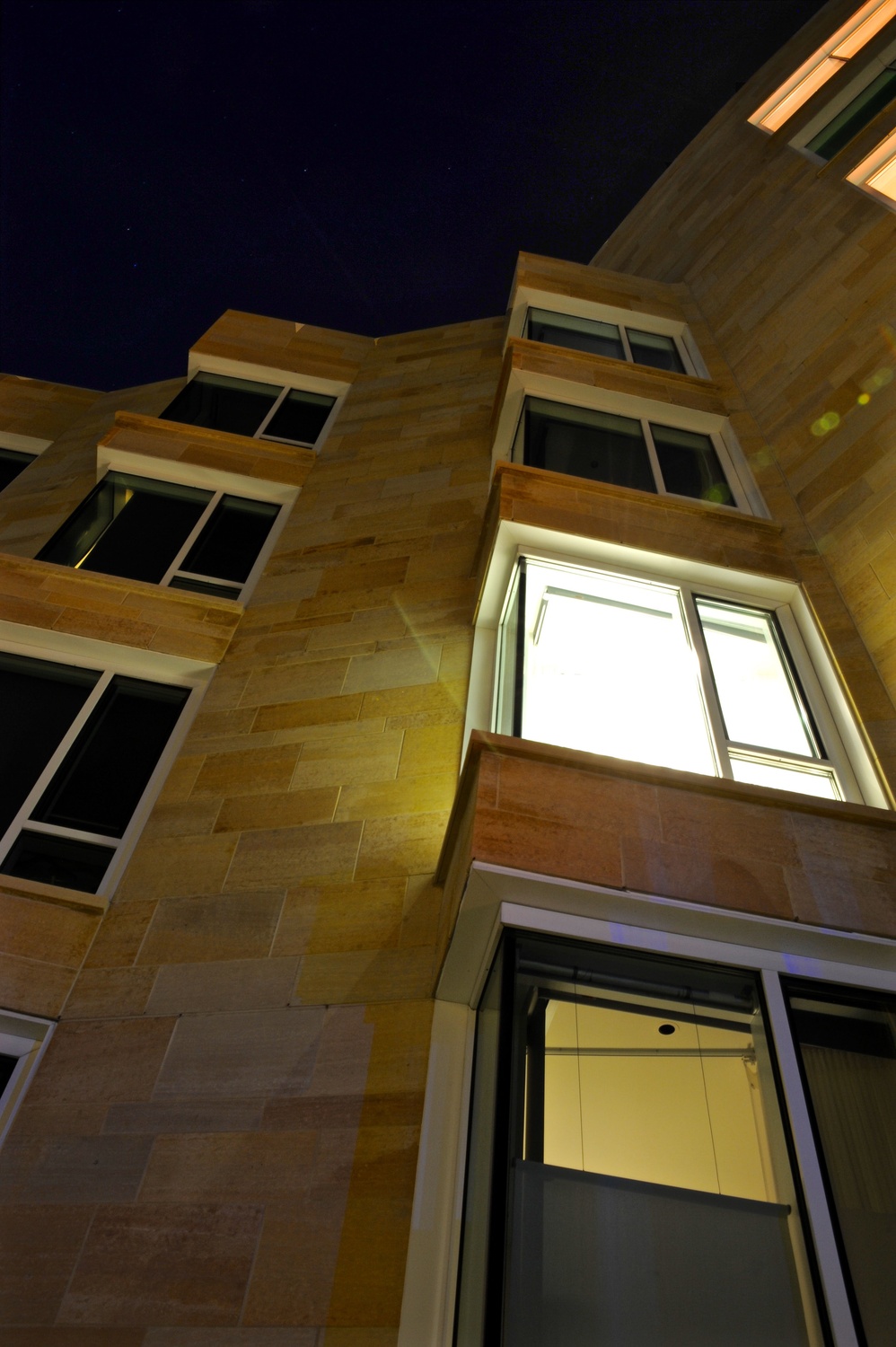 A lone light shines from Tata Hall on a Saturday night.