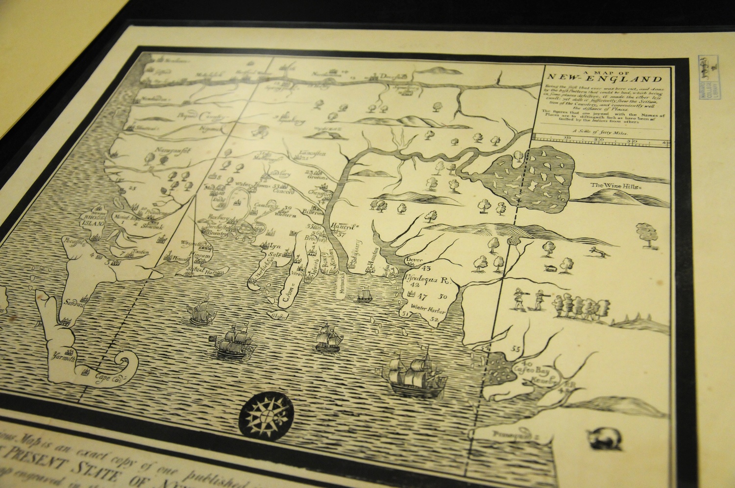 A 19th Century replica of an 18th Century promotional map of New England. It is housed in the Harvard Map Collection in the Pusey Library.