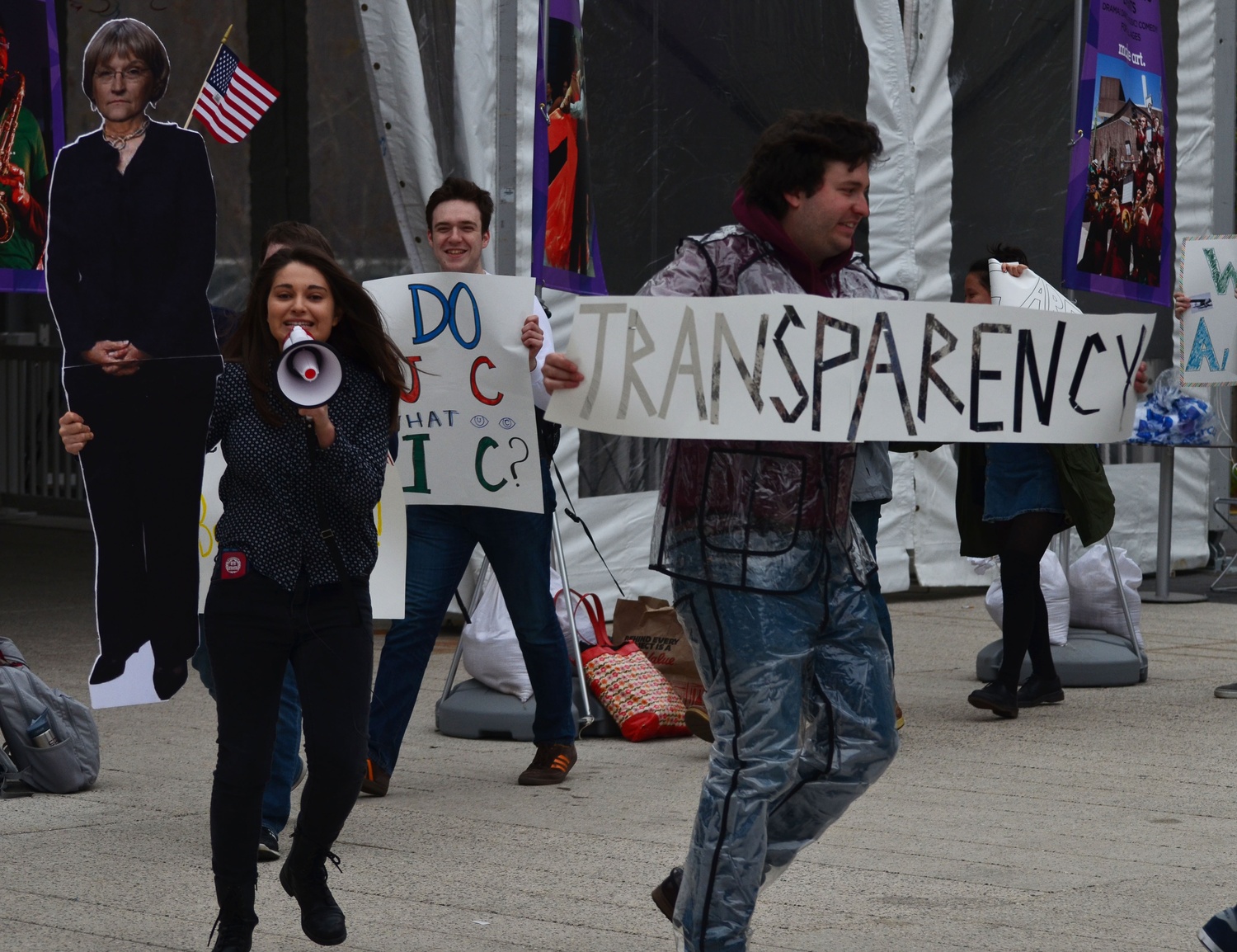 Members of Satire V and On Harvard Time stage a BYOB, or “bring your own berries,” protest of the Harvard Undergraduate Council. Members of the two comedy groups demanded transparency from the “berry-ocracy” and blamed the UC for the disappearance of Amelia Earhart.  