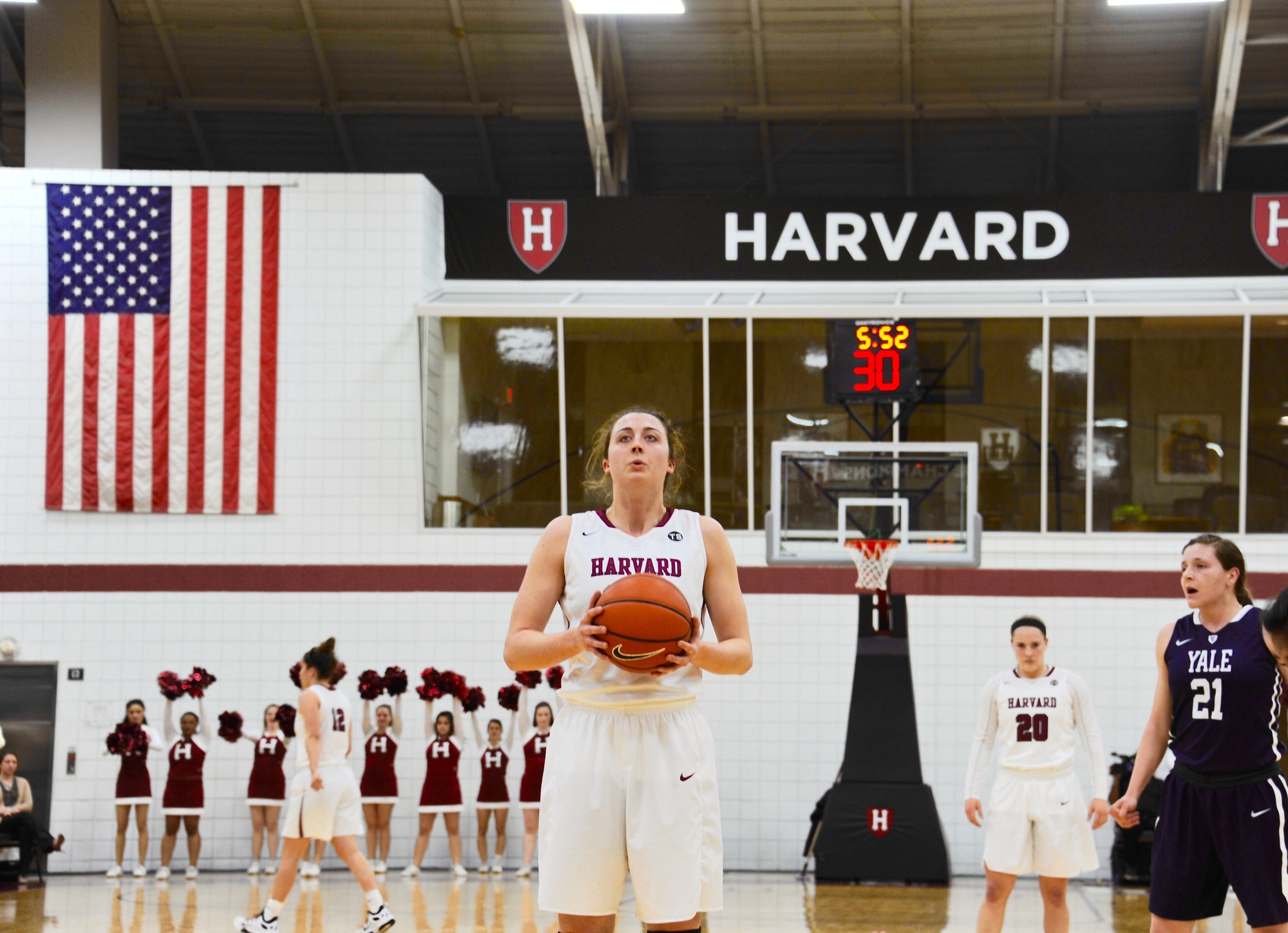 Co-captain AnnMarie Healy, shown here in action against Yale, hit a buzzer-beater to life the Crimson over the Bulldogs. 