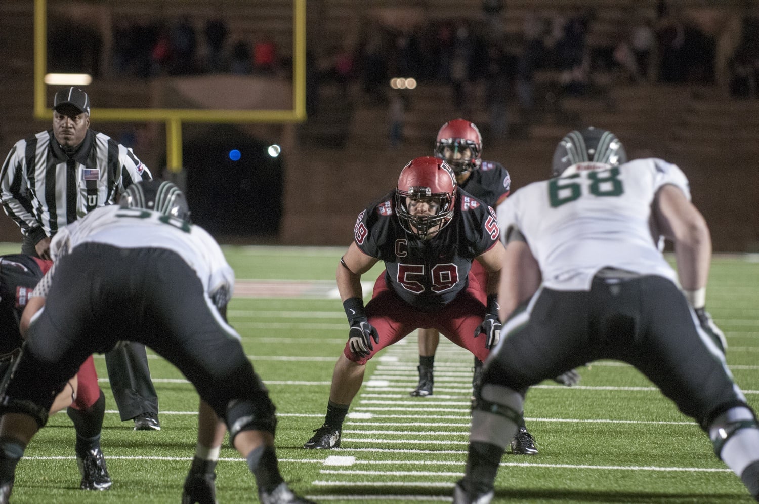 Captain Matt Koran pumped himself up for game night against Dartmouth. Koran and the Crimson defense held the Big Green to 13 points to give the offense a chance.