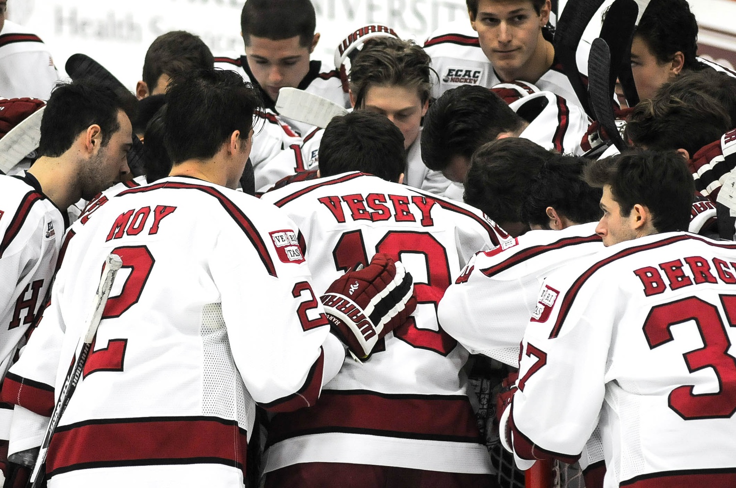 Jan. 15: With the Crimson facing a 1-0 third-period deficit against St. Lawrence, Vesey, shown in later action, scored three times in less than five minutes to give the Crimson a win and the senior his first career hat trick.