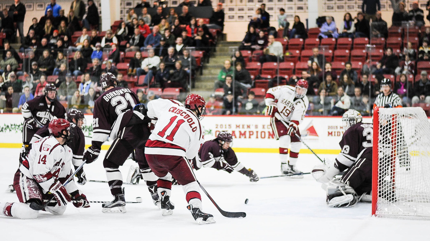 Feb. 20: With Harvard and Colgate even at four, Vesey set up Kyle Criscuolo for this game-winner with 2:47 left on Senior Night at the Bright Center.