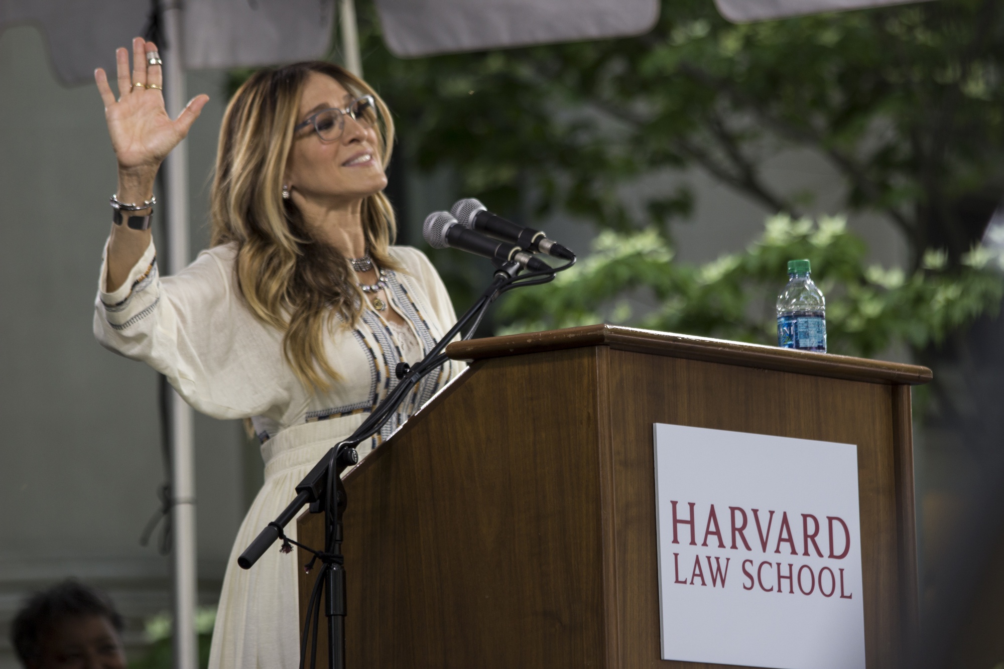 Actress Sarah Jessica Parker speaks at the Harvard Law School Class Day ceremony Wednesday afternoon.