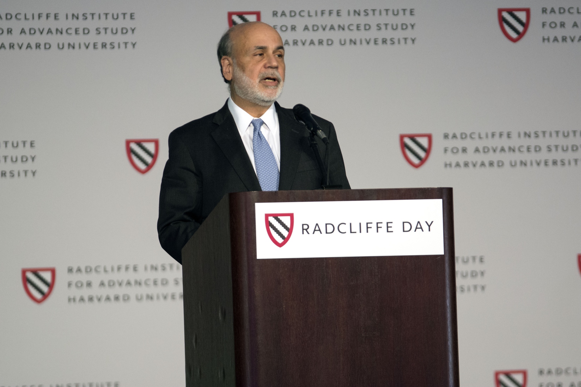 Former Chair of the Federal Reserve Ben S. Bernanke '75 speaks at Radcliffe Day on Friday.  