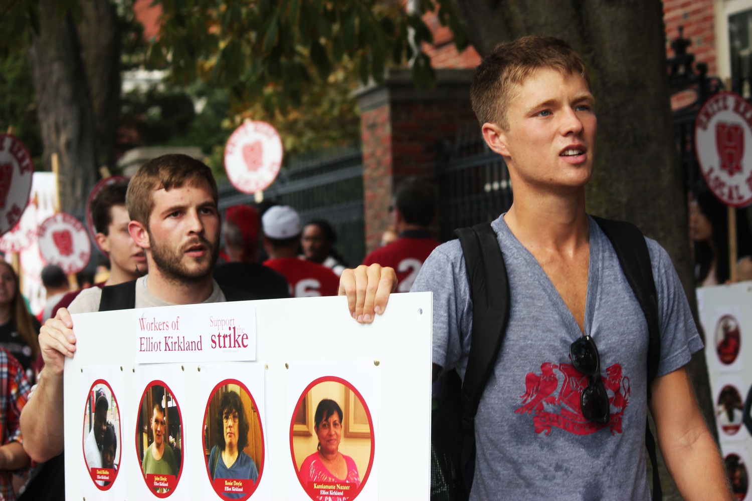 Students march in solidarity with HUDS workers at Tuesday's rally.
