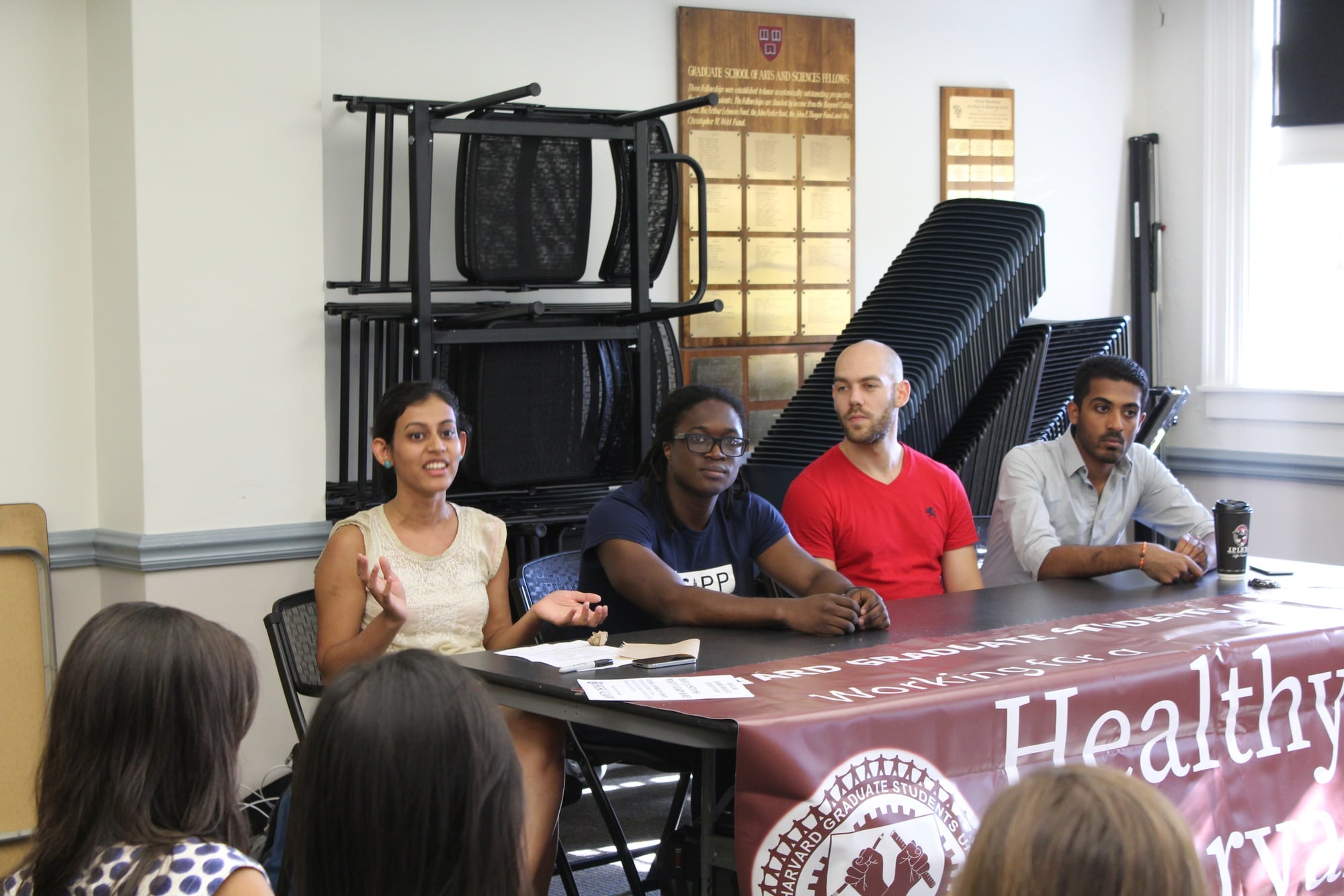 At an info session about Harvard’s graduate student unionization effort, Niharika N. Singh explains the benefits of having a union of graduate student workers.