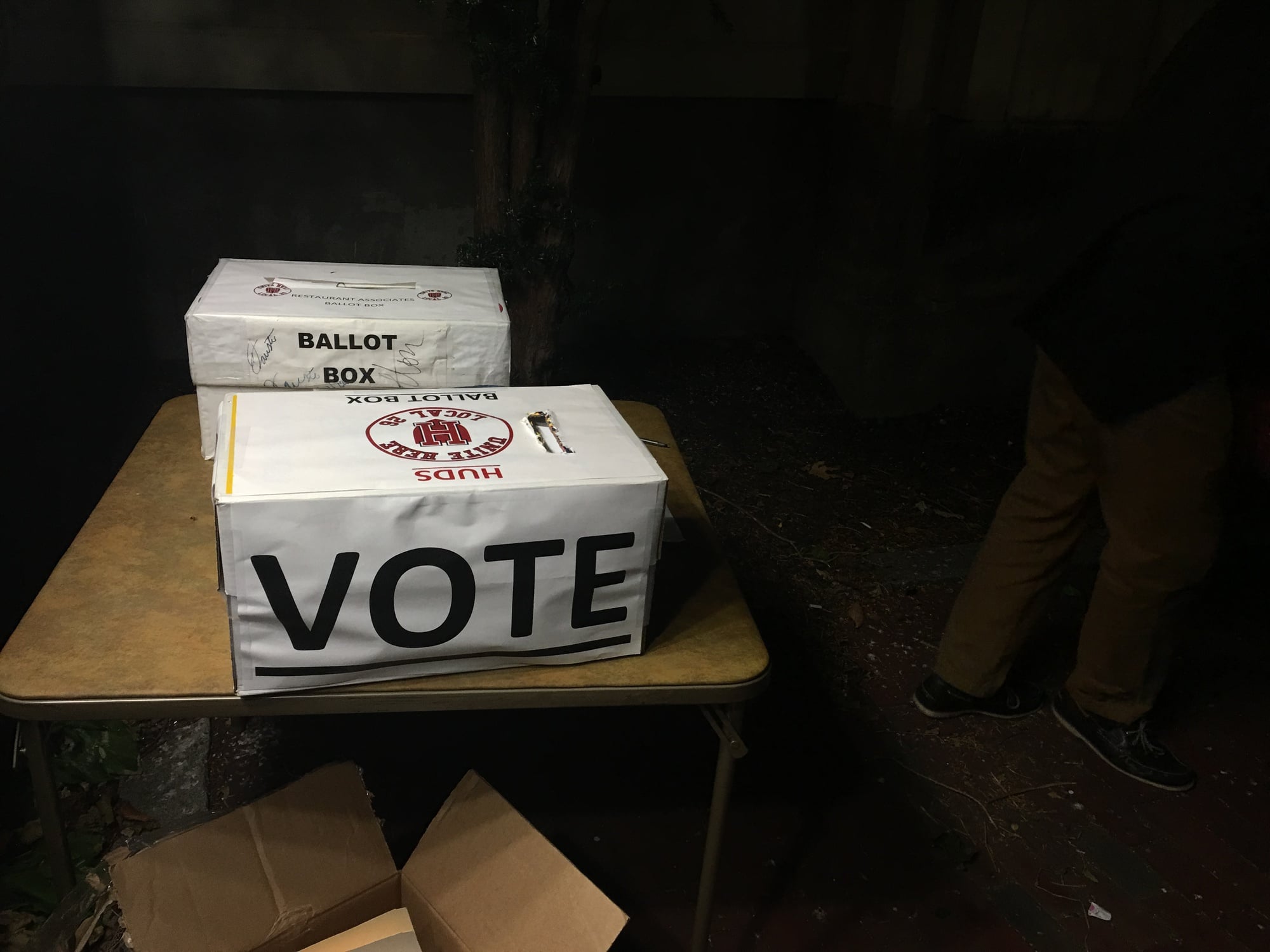 A ballot box at the HUDS Strike Vote on Thursday.  Voting was carried out throughout the day, beginning in the morning and continuing until 11pm.