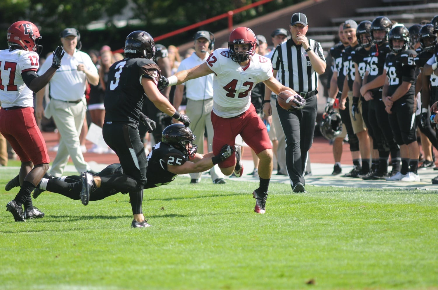 Senior tight end Anthony Firkser totaled over 75 receiving yards for the second straight game, and the Crimson escaped a feisty Brown squad for a 32-22 victory.