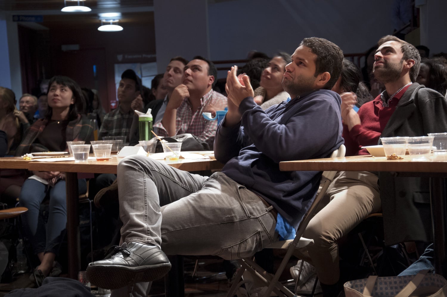 The sights inside Harvard’s Institute of Politics during the first presidential debate of the 2016 general election.