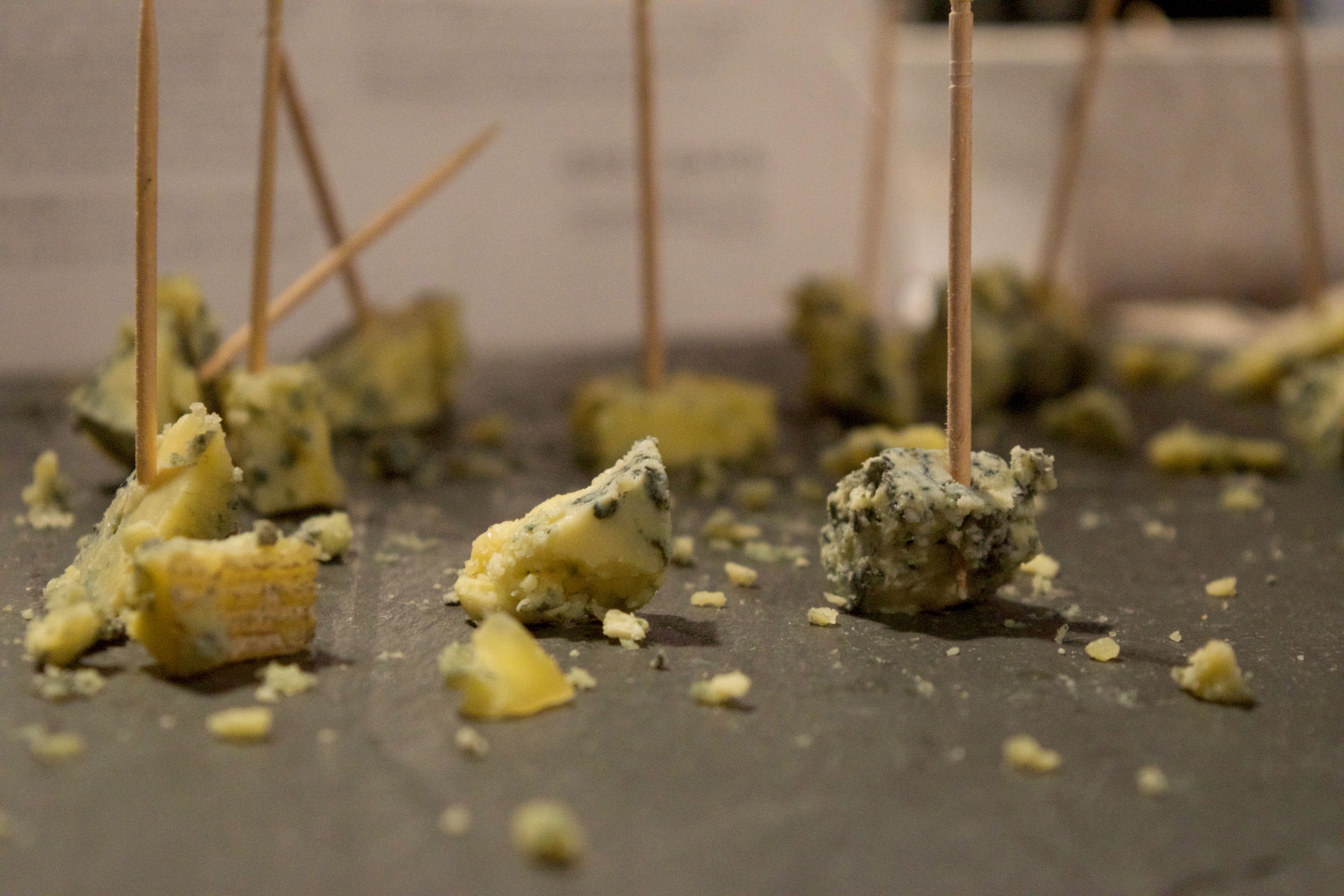 Samples of Bluebird cheese from Grey Barn. Grey Barn describes the blue cheese as "velvety" with "lasting earthy flavors."
