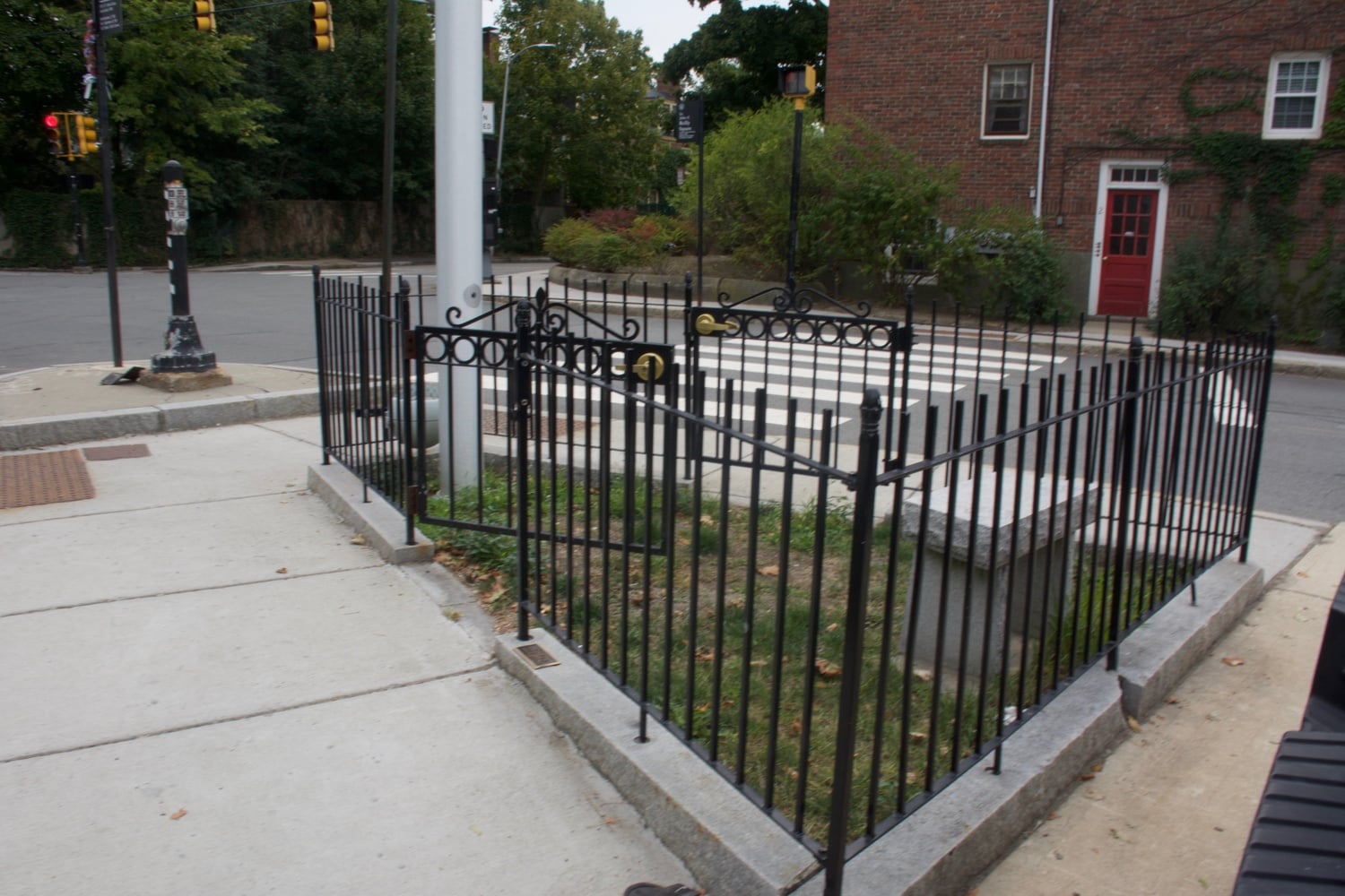 Taylor Square, the smallest park in Cambridge MA at just 57 square feet, is located in front of Engine 8 Fire Station.