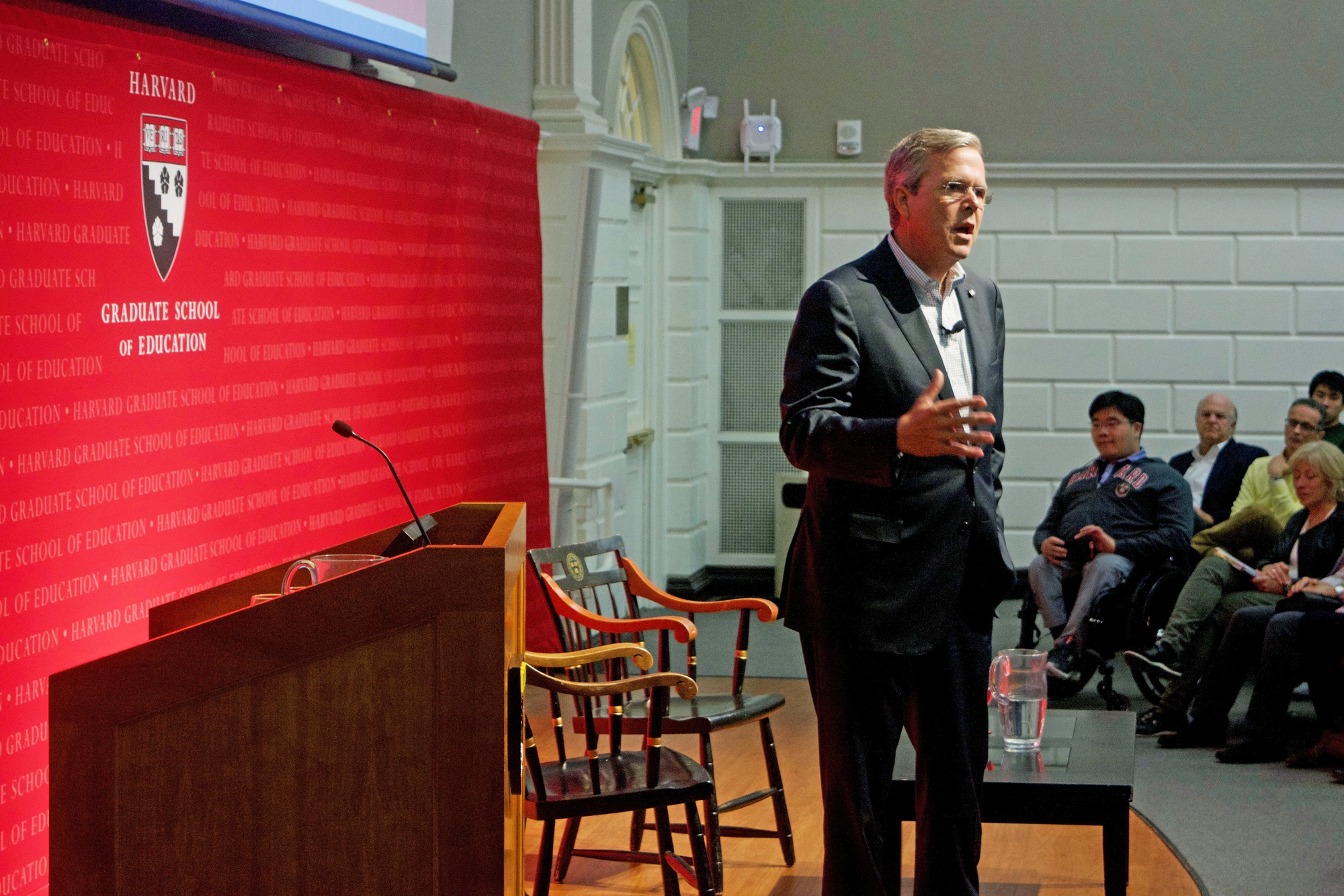 Jeb Bush shares his thoughts on education reform during an Askwith Forum at the Harvard Graduate School of Education. 
