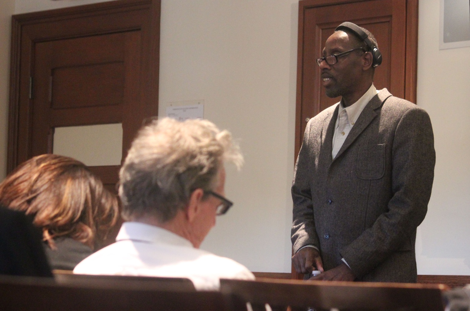 Chester Finn speaks to the audience about his experiences in the workplace at Harvard Law School on Friday afternoon. Finn is the Co-Founder of Community Empowerment Programs, and was appointed by President Barack Obama to the National Council on Disability.