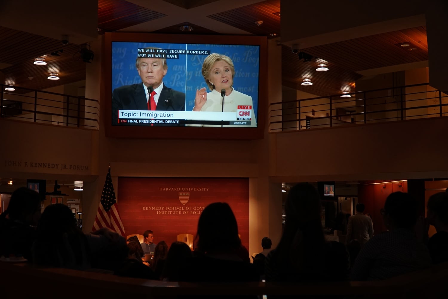 Several gather to watch the presidential debate at the IOP.