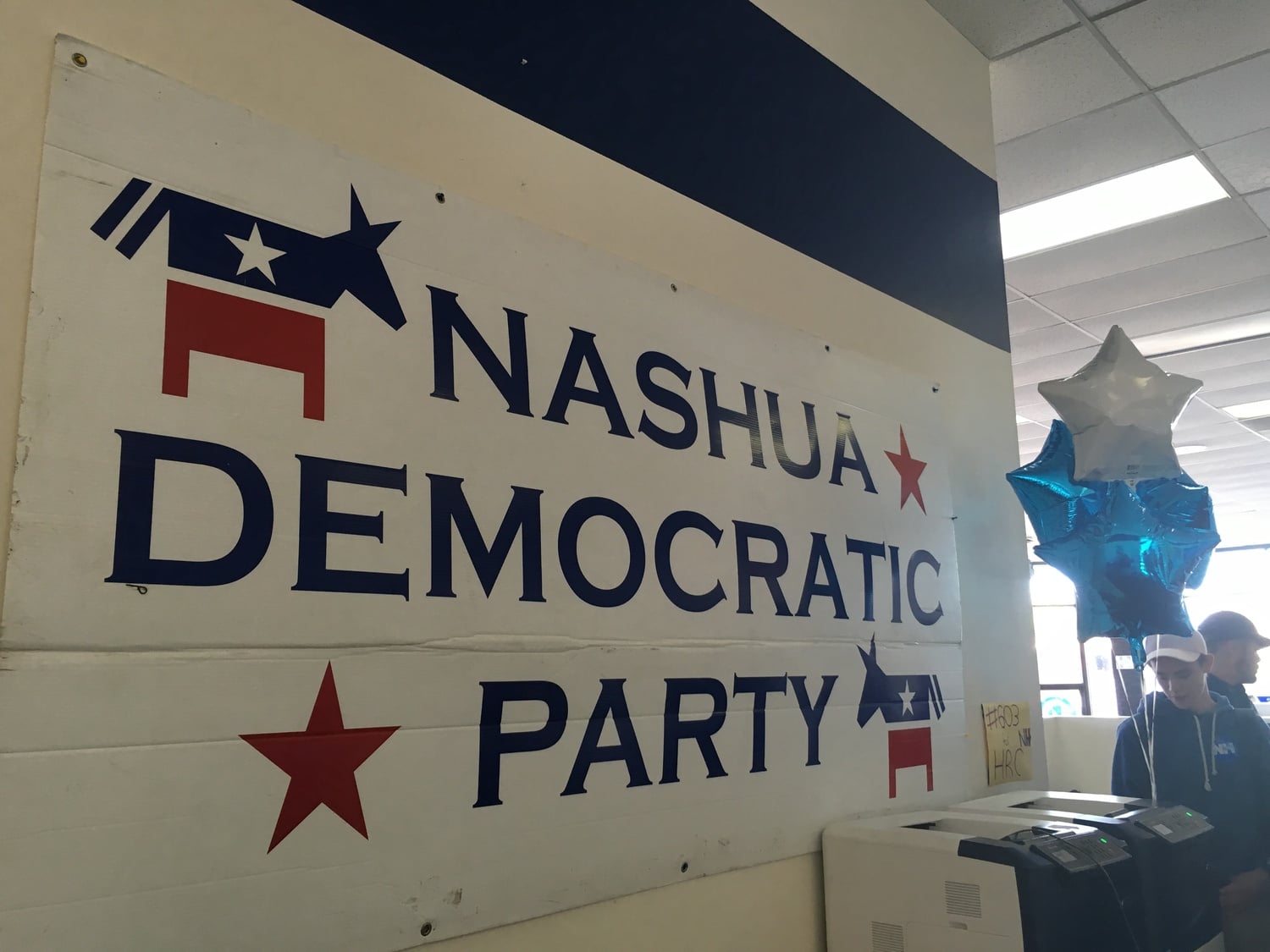 A sign inside the Nashua Democratic Party headquarters