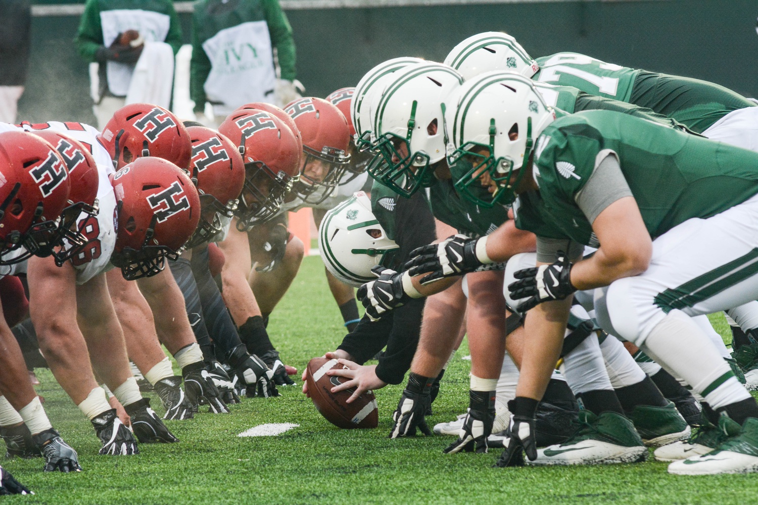Harvard and Dartmouth competed on Saturday afternoon amidst moderate rain, cold temperatures, and an overcast sky. The Crimson edged out a victory, 23-21, in Hanover. 