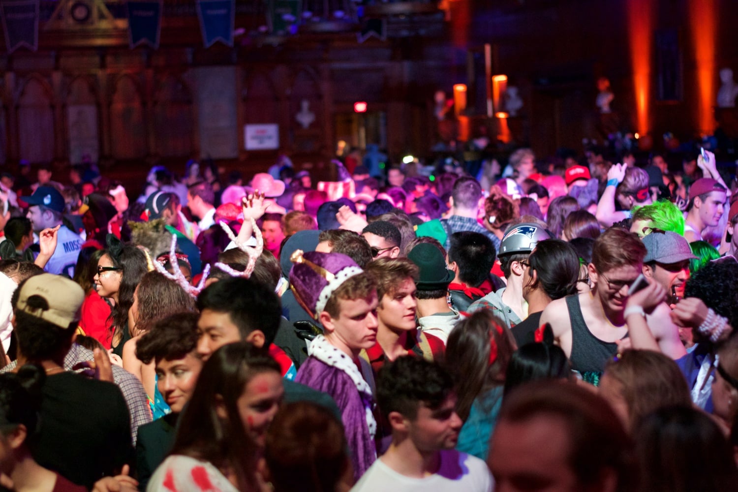Students gather in Memorial Hall Saturday night for Haunted Hall 2, the second annual Halloween celebration hosted by the College Events Board, the First-Year Social Committee, and Cambridge Queen’s Head.