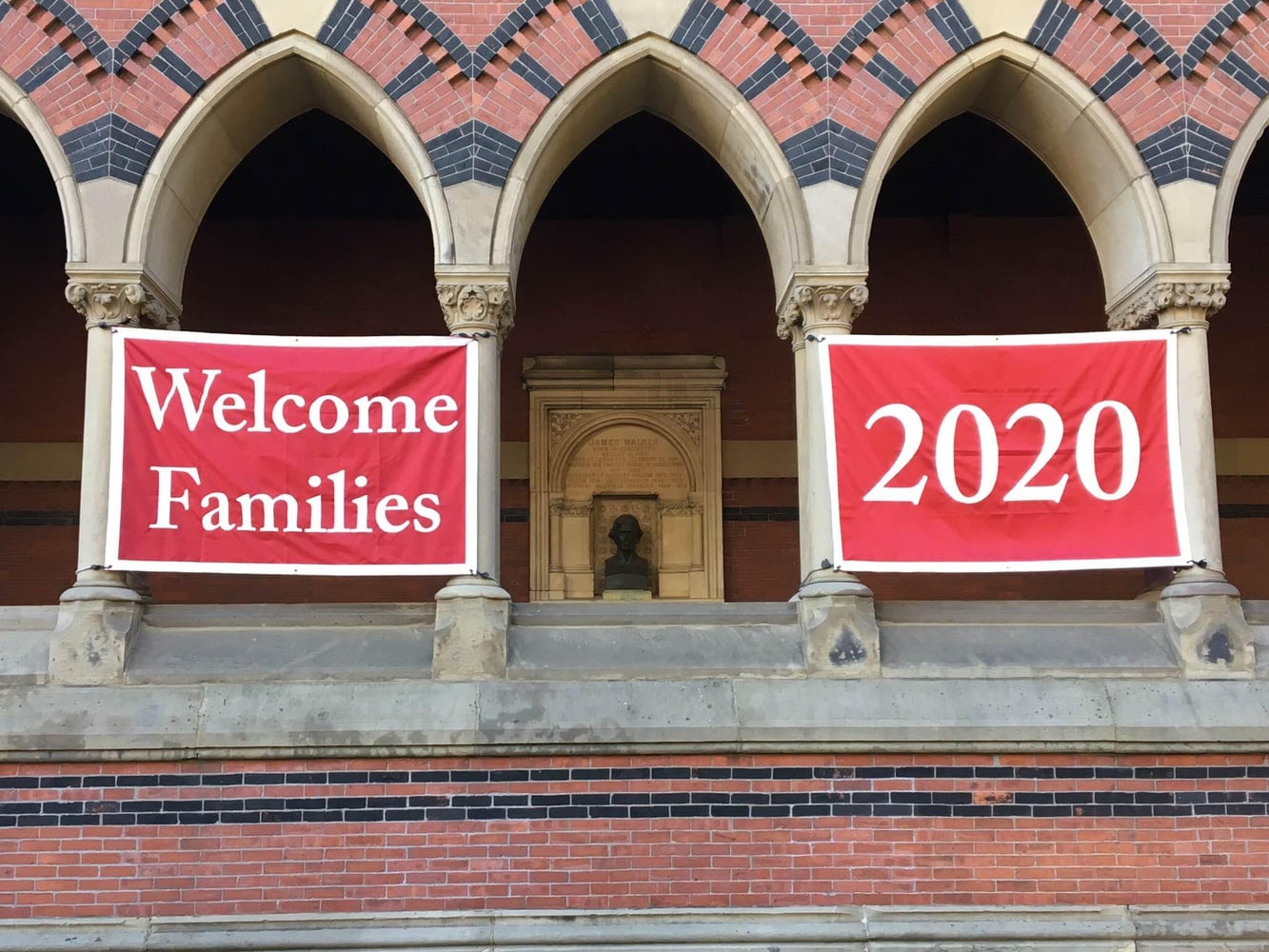 Signs hung on the walls of Memorial Hall welcomed freshman students' families to campus for Freshman Family Weekend for the Class of 2020.