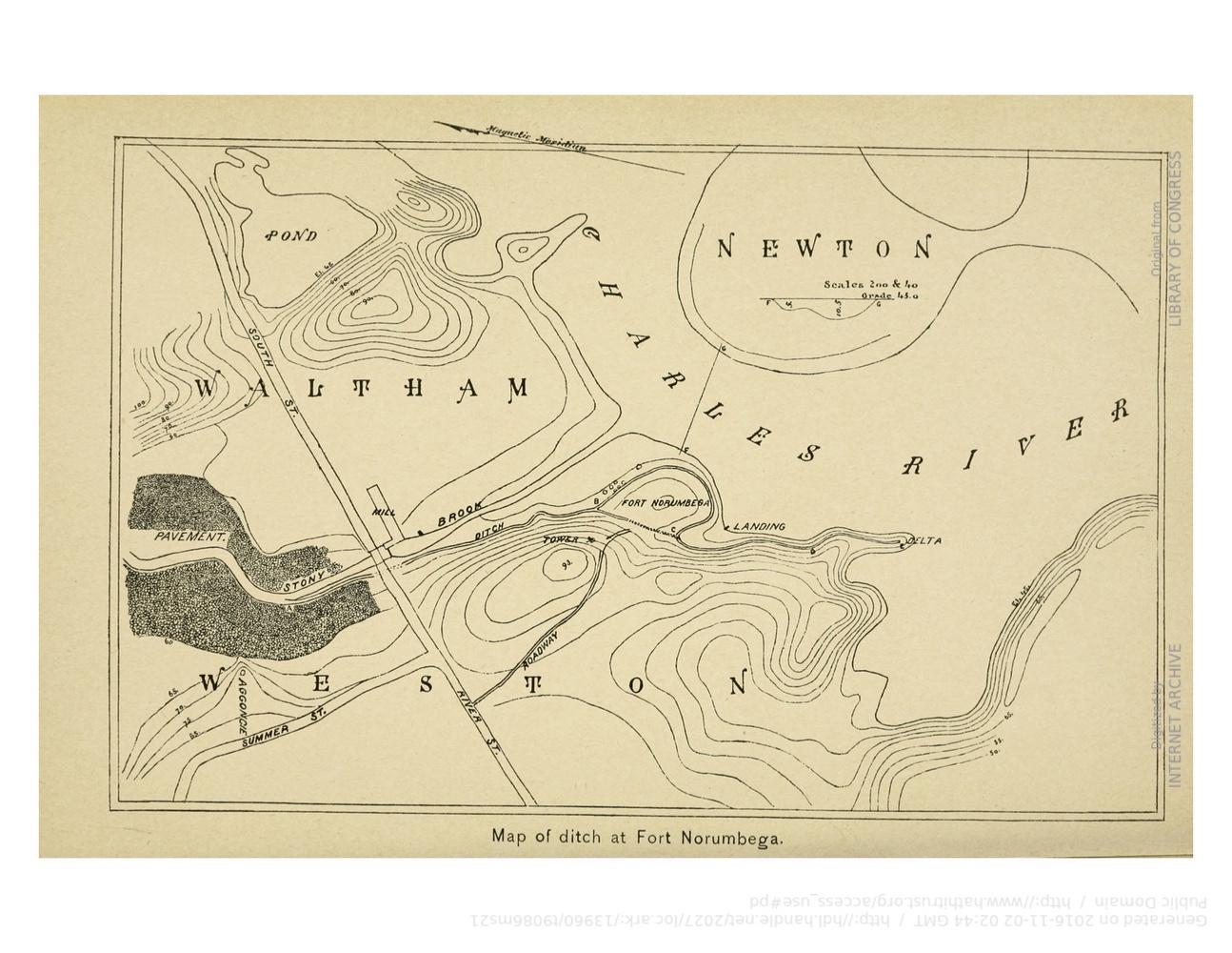 Map of Fort Norumbega and the surrounding fisheries, as imagined by Horsford, from Elizabeth Shepard’s Guidebook to Norumbega and Vineland, published in 1893.