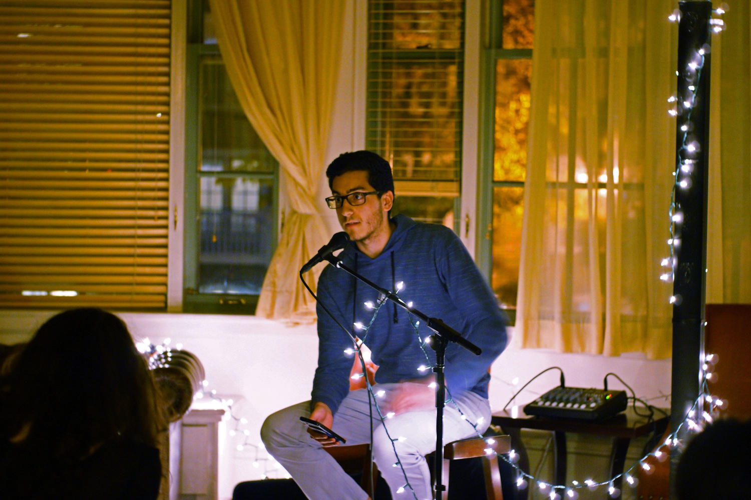 Amitai Abouzaglo '20 speaks at 'Daring to Understand', an open-mic event organized by the Harvard Interfaith Forum on Thursday night.
