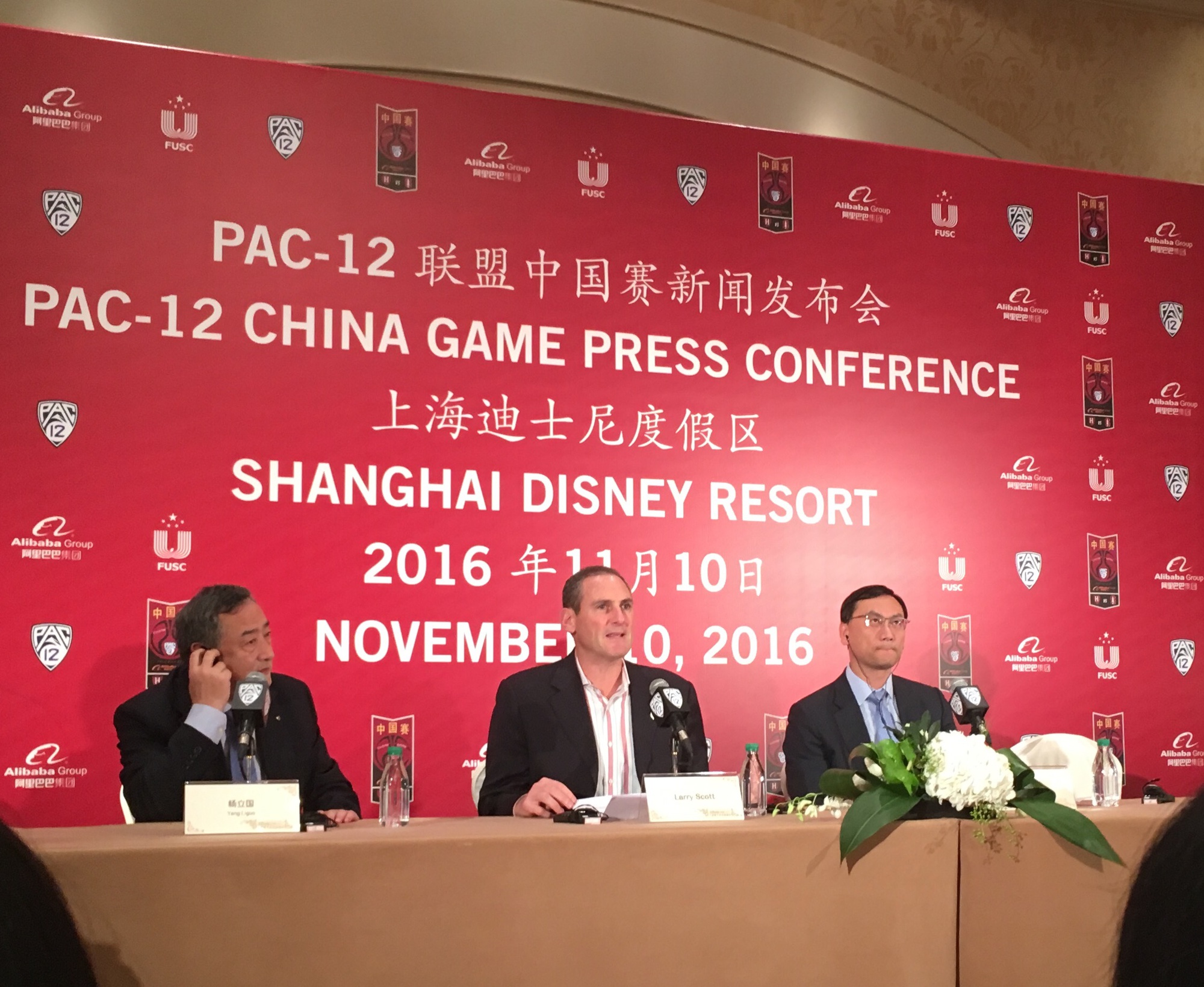FUSC's Liguo Yang, PAC-12 commissioner Larry Scott, and Alisports CEO Zhang Dazhong (from left to right).

