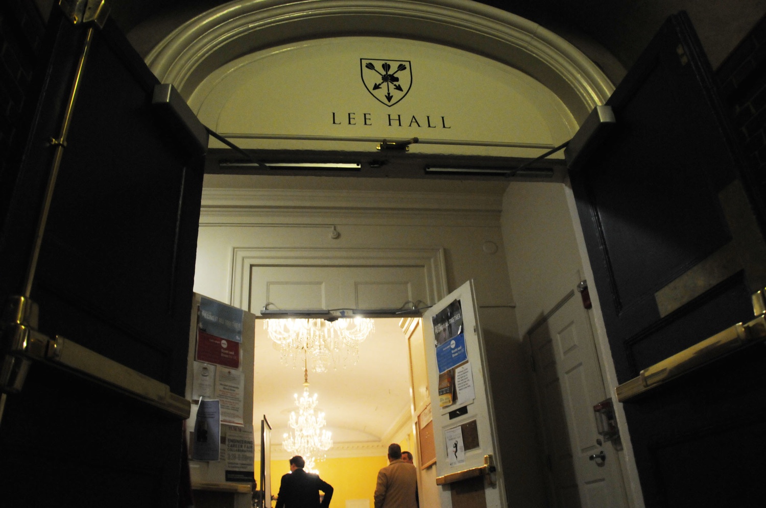 A sign above the entrance to Lowell House dining hall indicates the new name of “Lee Hall.” The dining hall was renamed after a donation from Kewsong Lee ’86.