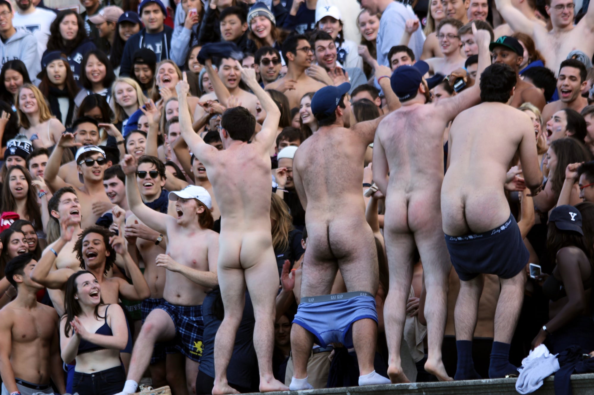 Ditching the majority of (if not all) clothing, dozens of Yale students drew attention for an unusual method of supporting their team. Following response by the Harvard University Police Department, the Bulldogs quickly put their clothes back on.