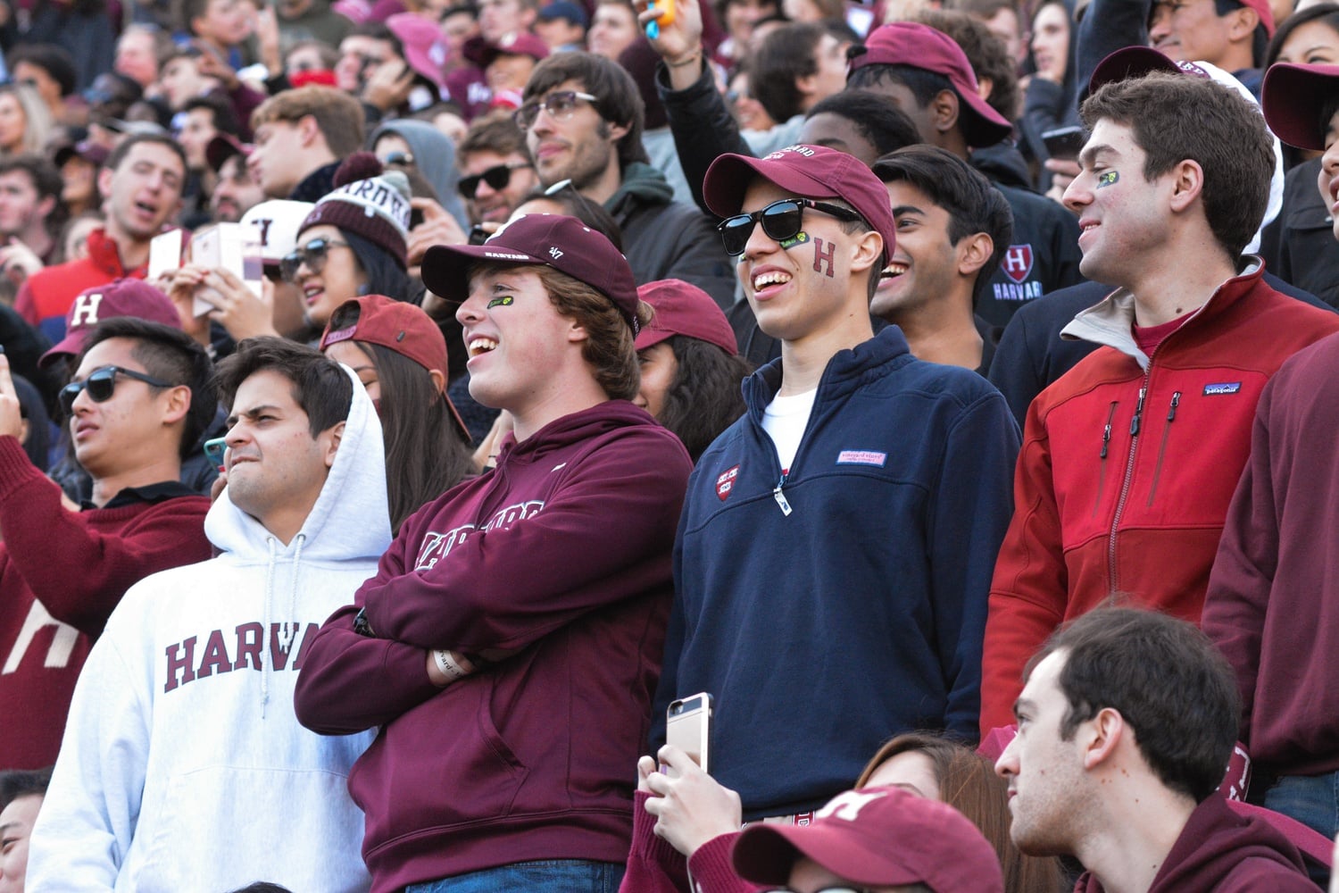 Nicolas P. Ontiveros '18, Alex K. Reed '18, Alexander R. Munoz '18 and Robert F. Gordan '18 react to the 'Saybrook Strip'.