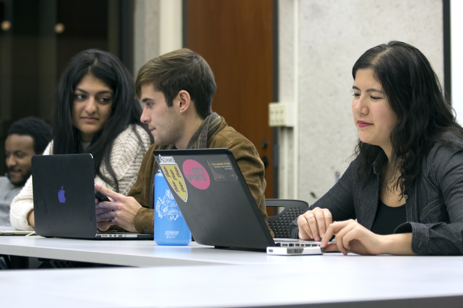 As one of their last Undergraduate Council obligations as President and Vice President, Shaiba Rather ’17 and Danny V. Banks ’17 (from left) lead Monday night’s general meeting at the SOCH. Also present was Anna T. Wechsler ’18 (right), the current Undergraduate Council secretary.