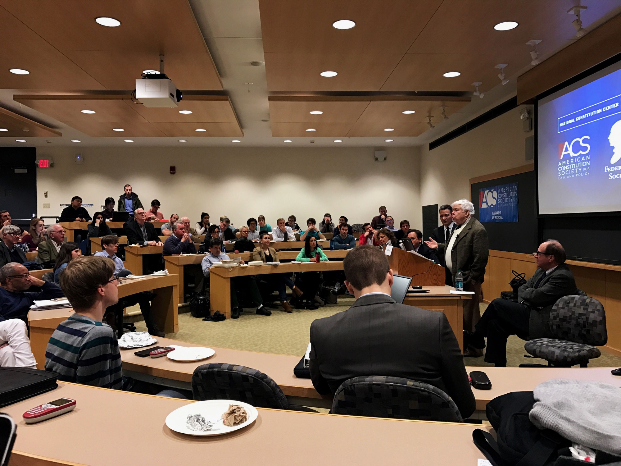 Sanford V. Levinson, a visiting law professor from the University of Texas Law School, talks about the constitutionality of the sanctions on single-gender organizations at an event organized by the Harvard Federalist Society and the Harvard American Constitution Society.