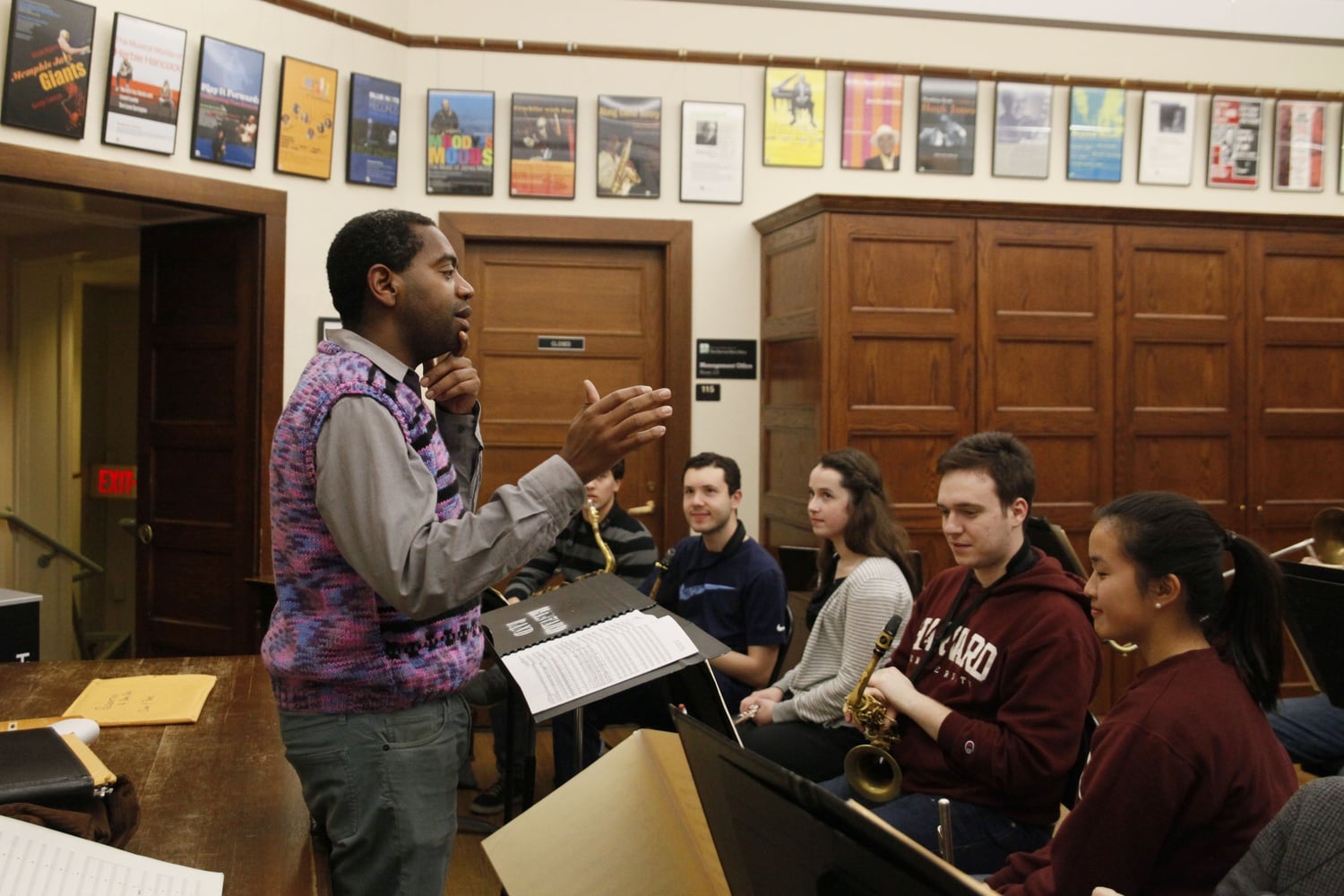 Professor Yosvany Terry conducts the Harvard Jazz Bands. 
