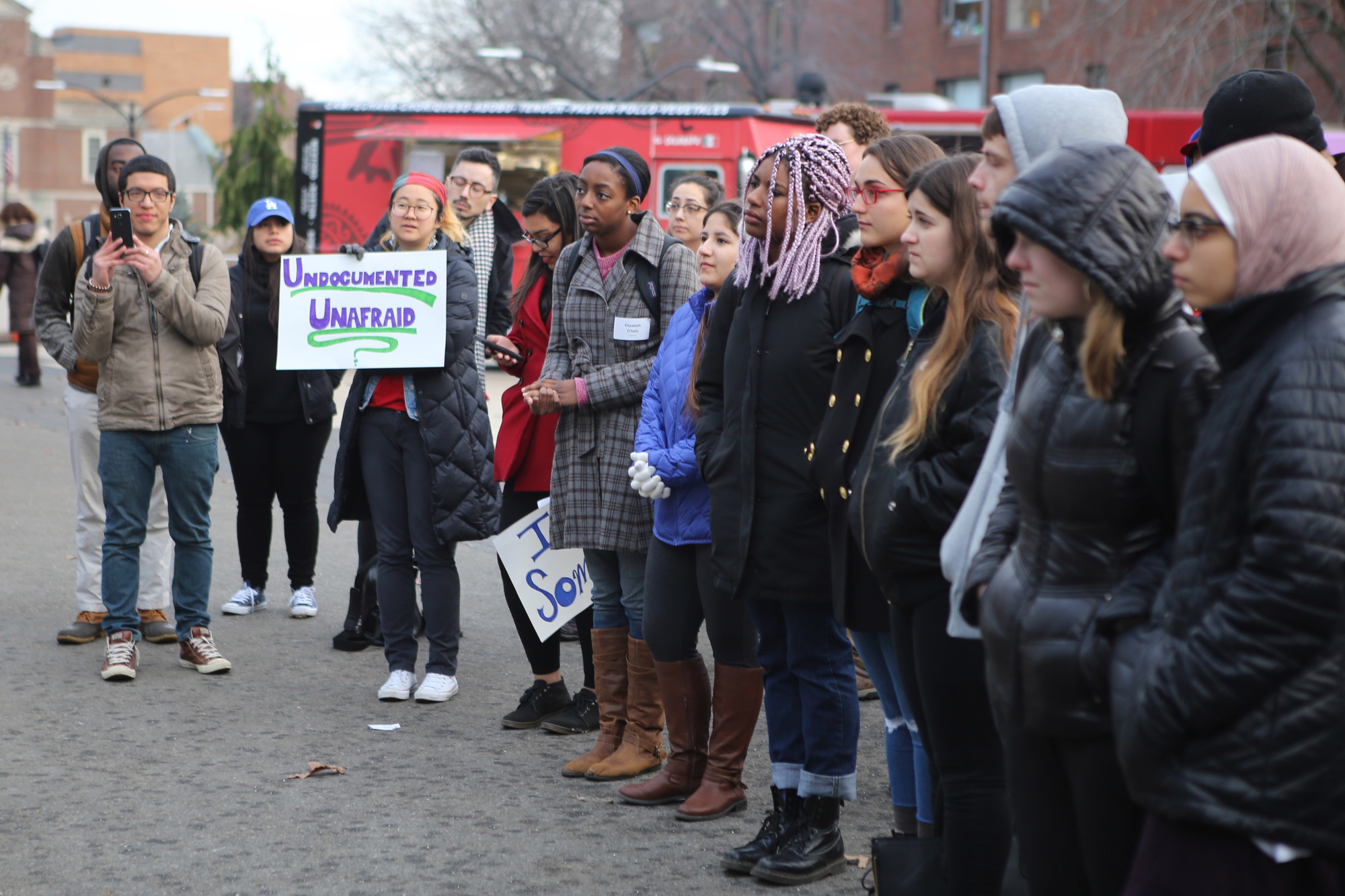 Students attend a rally in support of Harvard becoming a sanctuary campus in the Science Center Plaza on Tuesday.  University President Drew G. Faust announced during Tuesday’s Faculty meeting that Harvard would not be a sanctuary campus.
