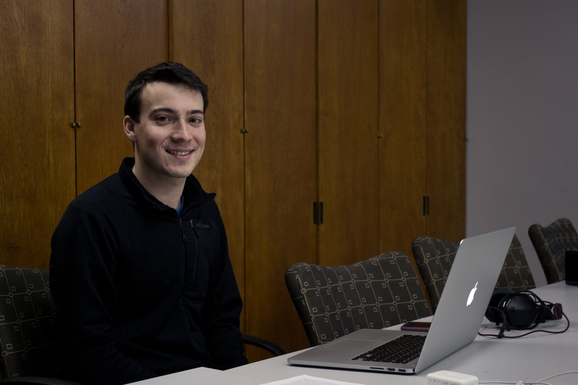 Currier resident Jonah M. Kallenbach ‘17 works to finish a computer science project in the penthouse of the SOCH Sunday evening. Kallenbach received an Intel prize for his research into “disordered” regions in protein chains.